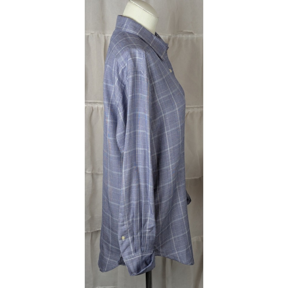 Lauren Ralph Lauren Women's 100% Silk Blue Houndstooth Button Down Blouse Size 8 - Picture 6 of 11